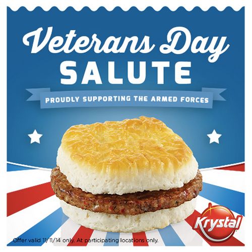 Krystal Honors Active and Retired Military with Free Sausage Biscuit on Veterans Day, November 11