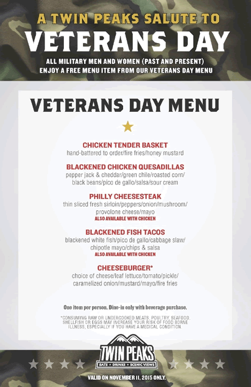 What free items are available for veterans on Veterans Day?