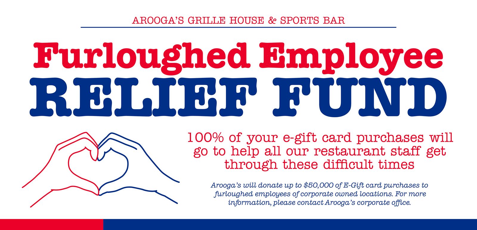 Arooga's Grille House & Sports Bar Will Sell eGift Cards and Donate 100% of Sales Directly to Its Employees