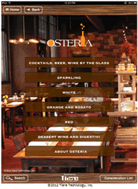 Marc Vetri's Osteria Restaurant Introduces Tiare Technology Wireless WineList System to Showcase Regional Italian Wine Offerings