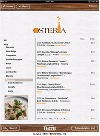 Marc Vetri's Osteria Restaurant Introduces Tiare Technology Wireless WineList System to Showcase Regional Italian Wine Offerings