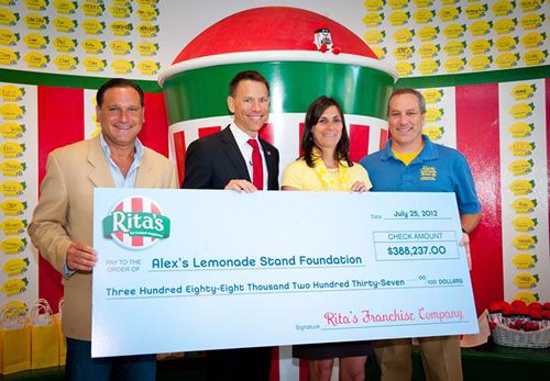 Rita's Italian Ice Donates $388,237 to Alex's Lemonade Stand Foundation for Childhood Cancer Rita's Italian Ice Donates $388,237 to Alex's Lemonade Stand Foundation for Childhood Cancer