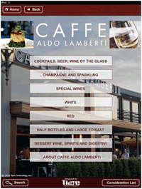 Caffe Aldo Lamberti Introduces Tiare Technology Wireless WineList System to Showcase Wine Spectator Recognized Wine Program