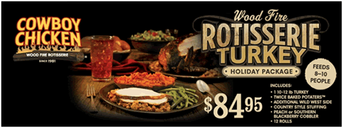 Cowboy Chicken Offers Wood Fire Rotisserie Turkeys for the Holidays Cowboy Chicken Offers Wood Fire Rotisserie Turkeys for the Holidays