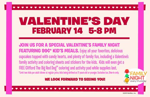 Make Valentine's Day a Family Affair: Ryan's, Hometown Buffet, and Old Country Buffet Host Family Night Date Night, February 14 Make Valentine's Day a Family Affair: Ryan's, Hometown Buffet, and Old Country Buffet Host Family Night Date Night, February 14