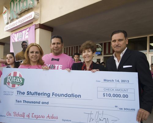 Rita's Italian Ice Donates $10,000 to Stuttering Foundation on Behalf of Treat Team Member and American Idol Finalist Lazaro Arbos Rita's Italian Ice Donates $10,000 to Stuttering Foundation on Behalf of Treat Team Member and American Idol Finalist Lazaro Arbos