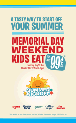 Ryan's, HomeTown Buffet, and Old Country Buffett Put the Vacation in "Family Vacation" with Sweepstakes Starting May 23