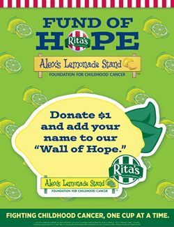 More Than 625 Rita's Italian Ice Outlets To Raise Funds For Alex's Lemonade Stand And The Fight Against Pediatric Cancer