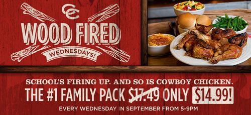 Cowboy Chicken Wood Fire Rotisserie Will Celebrate National Chicken Month & Back To School With Wood-Fired Wednesdays