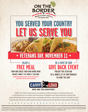 On The Border Thanks Veterans and Troops More than 150 Ways with FREE "Create Your Own Combo" This Veterans Day