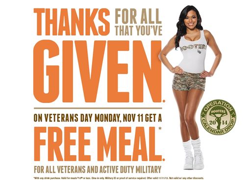 Hooters Offers Free Meal to Military on Veterans Day