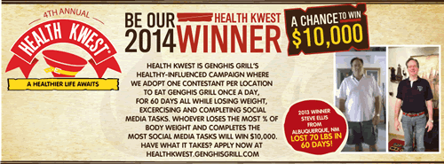 Genghis Grill Announces 105 Nationwide Khantestants for 2014 Health Kwest
