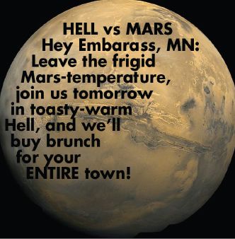 Hell vs. Mars: Hell's Kitchen Invites the ENTIRE TOWN of Embarrass, MN to a FREE Brunch Tomorrow in Hell
