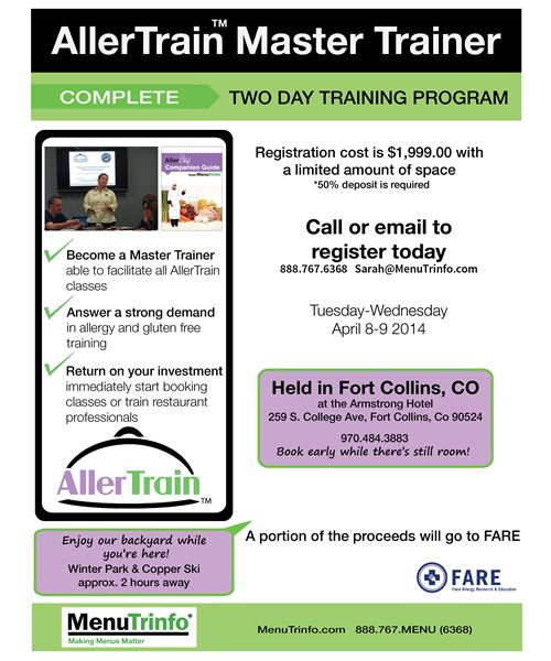 MenuTrinfo Announces Master Trainer "Train the Trainer" Allergy Training Session April 8-9