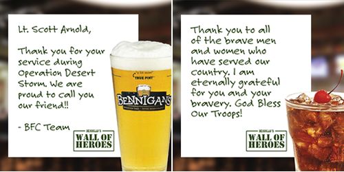 Bennigan's Calls on Americans Everywhere to Help Honor U.S. Military with 'Wall of Heroes'
