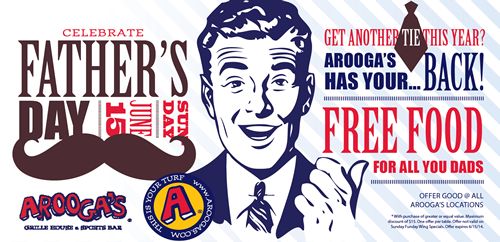 Dads Eat Free at Arooga's Grille House & Sports Bar on Father's Day, Sunday June 15