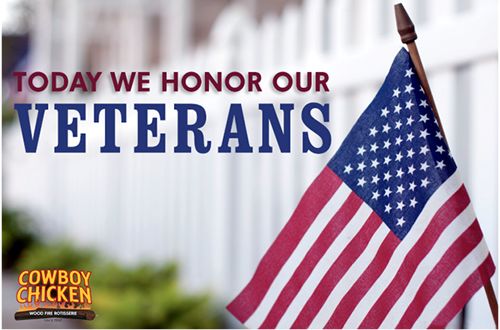 Cowboy Chicken Honors Military with a Free Entrée, with the Purchase of a Drink, on Veterans Day