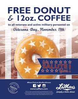 LaMar's Donuts Honors Veterans and Active Military November 11 with Free Donut and Coffee