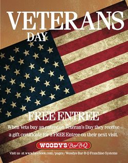 Woody's Bar-B-Q Will Pay Nationwide Tribute to Veterans this Veterans Day