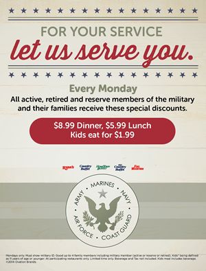 Ryan's, HomeTown Buffet and Old Country Buffet Host National Benefit Night for Armed Services YMCA, January 12