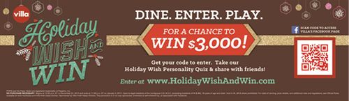Villa Italian Kitchen Hosts Facebook Holiday Wish & Win Sweepstakes!