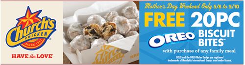Church's Offers Free 20-Piece Oreo Biscuit Bites With Every Family Meal Purchase During Mother's Day Weekend