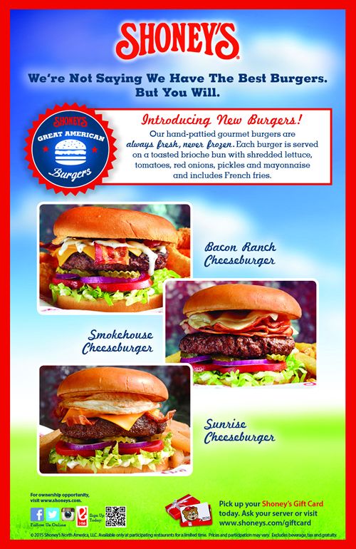 Shoney's Launches The Great American Burger Tribute With 3 New, Incredible, Value-Priced, Fresh-Never-Frozen Burgers