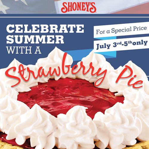 Shoney's Offers Special Pricing for Whole Strawberry Pies To-Go for July 4th Weekend (July 3-5)