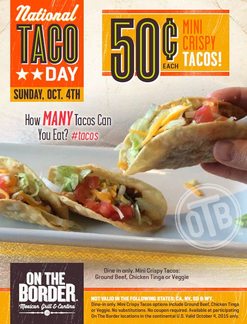 On The Border To Celebrate National Taco Day with 50-Cent Tacos Sunday, October 4th