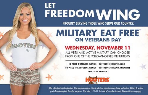 Hooters Serves a Free Meal to Those Who Serve this Veterans Day