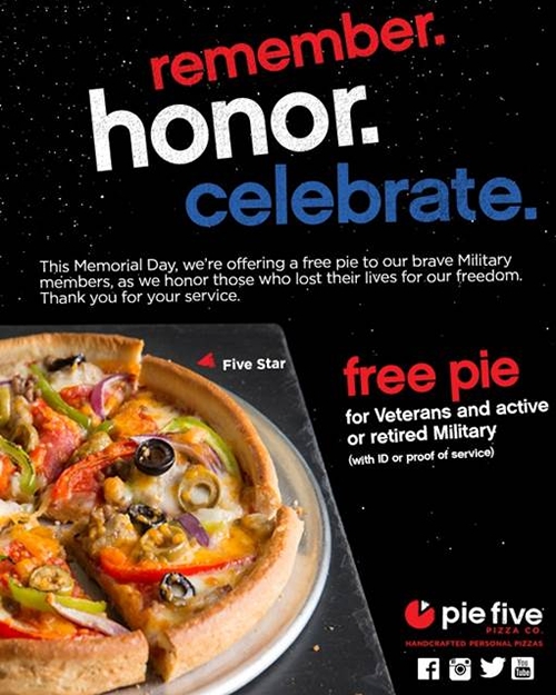 Pie Five Offers Free Pizza for Military Veterans on Memorial Day