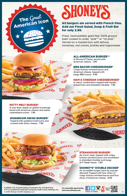 Shoney's Honors 'The Great American Icon' With Three New Limited-Time Only Burgers