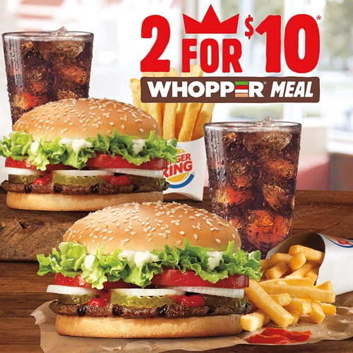 Two WHOPPER Meals Made with 100% Beef for Just Ten Dollars