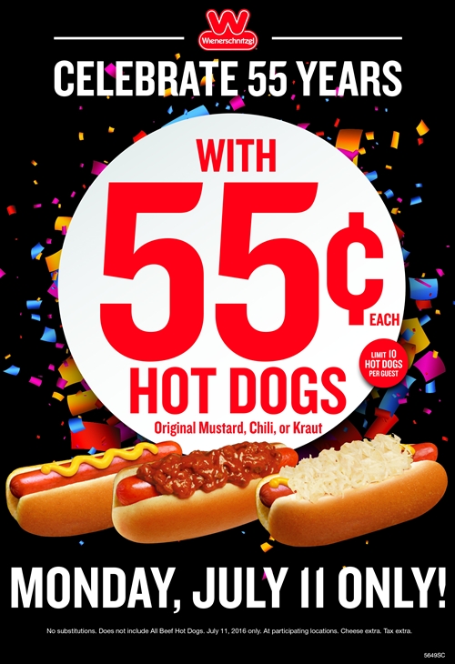 Wienerschnitzel Celebrates 55 Years With 55-Cent Hot Dogs