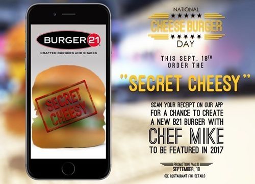 Burger 21 Rolls Out Its Most Cheesy Offer Yet With Free Cheesy Burger and Secret Cheesy Sweepstakes on National Cheeseburger Day