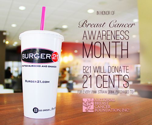 Burger 21 Goes Pink In October By Donating Portion Of Sales From Each Shake, Float & Fountain Drink Sold To Fight Breast Cancer