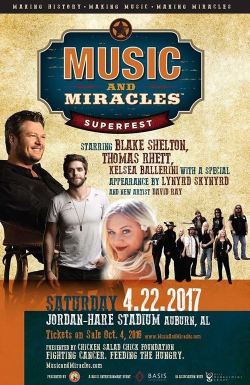 Chicken Salad Chick Foundation Announces Country Music And "The Voice" Superstar Blake Shelton Will Headline Music & Miracles Superfest