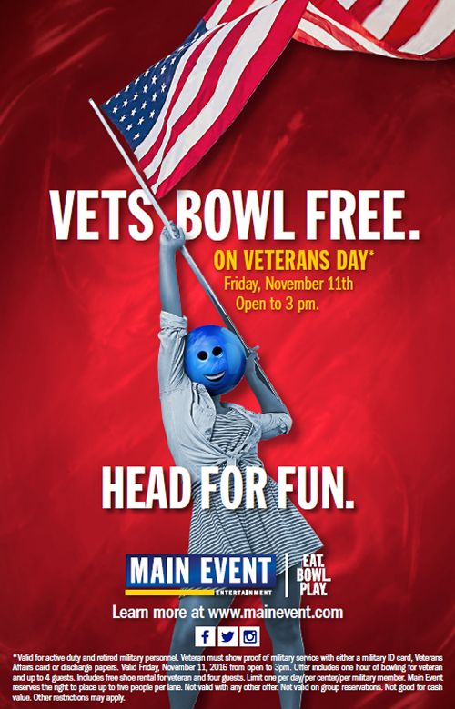 Vets Bowl Free on Veterans Day at Main Event