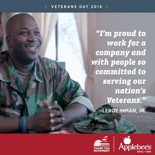 Applebee's to Celebrate Veterans Day by Offering All Veterans and Active Duty Military Personnel a Free Meal