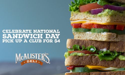 On National Sandwich Day, McAlister's Deli Celebrates The Art of The Sandwich With $4 Clubs and Edible Art