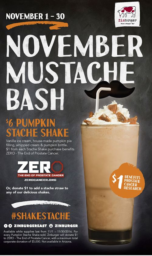 Zinburger Wine & Burger Bar To Help Fight Prostate Cancer with Pumpkin Stache Shake
