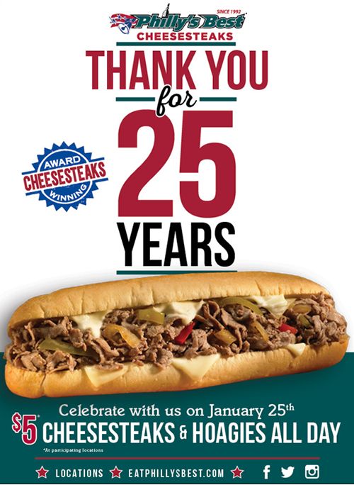 Philly's Best Celebrates 25th Anniversary with $5 Cheesesteaks
