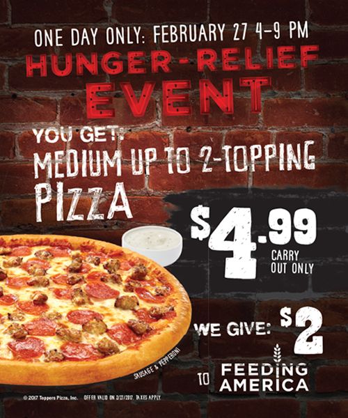 Toppers Pizza Provides Meals to Families Facing Hunger with System-wide One-Day Event