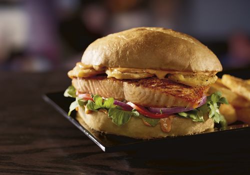 Citrus Harissa Salmon Burger and Sear-ious Salmon Run to Red Robin Gourmet Burgers and Brews