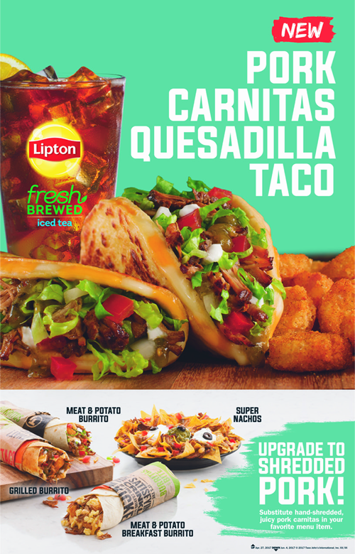 Taco John's Debuts Pork Carnitas Quesadilla Taco