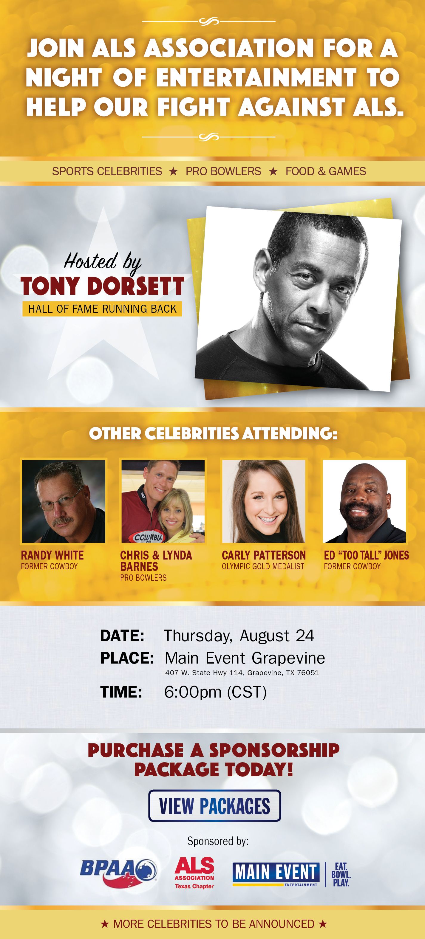 Tony Dorsett To Headline ALS Celebrity Bowling Classic At Main Event Grapevine