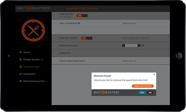Reduce the Cost of "No Shows" by Flagging Customers Using Waitbusters' Digital Diner