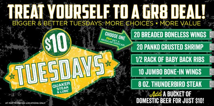Tuesdays Get Bigger and Better with More Choices and More Value at Quaker Steak & Lube