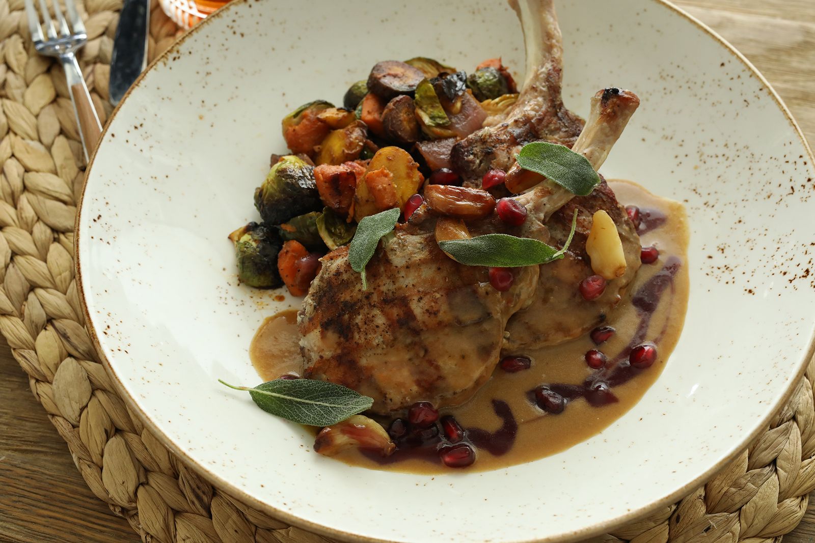 Lazy Dog Restaurant & Bar Bone-in Apple-Sage Pork Chops