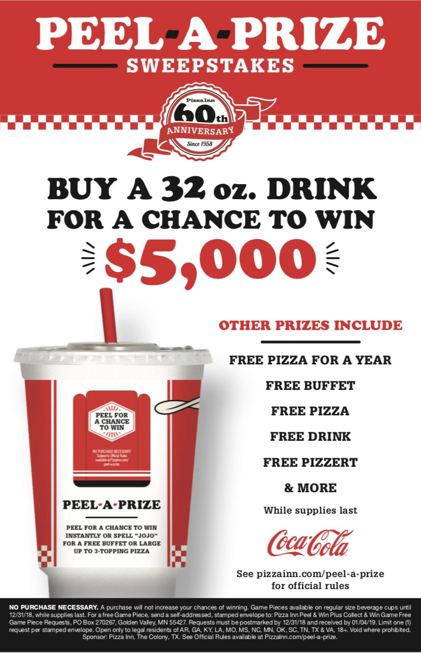 Pizza Inn Wraps Up 60th Anniversary with Peel-A-Prize Contest